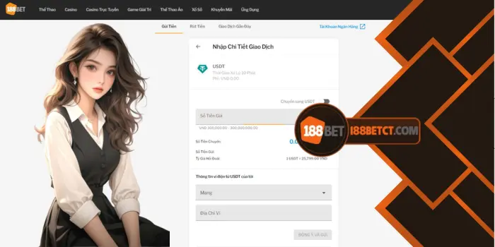 Hướng dẫn gửi tiền 188Bet qua USDT chi tiết